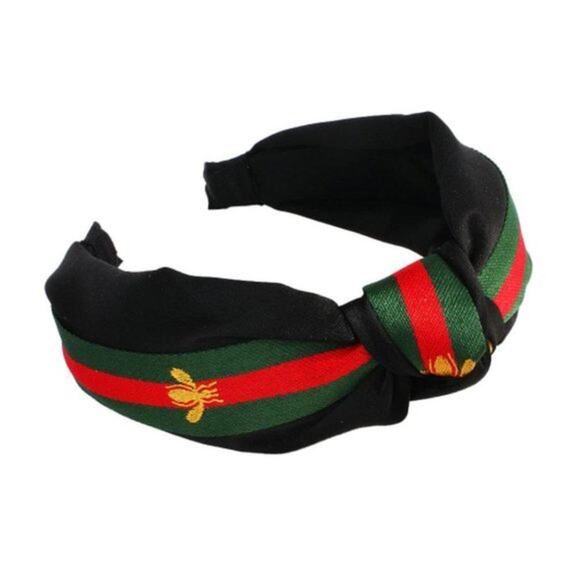 Black Accessories - LUXE "WannaBee" BLACK/RED/GREEN Top Knotted Headband 💚❤️💚🐝 (LHXX006)